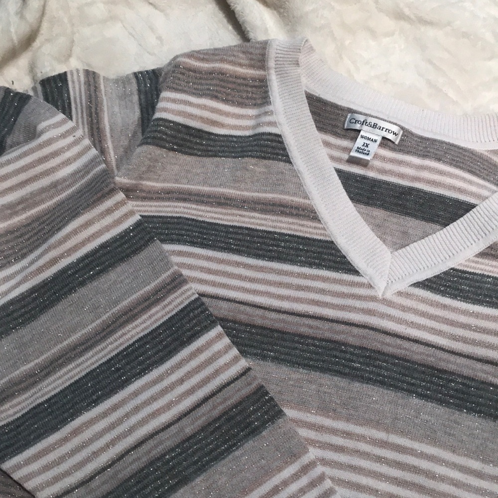 Gray, ivory, gold sweater, 3x